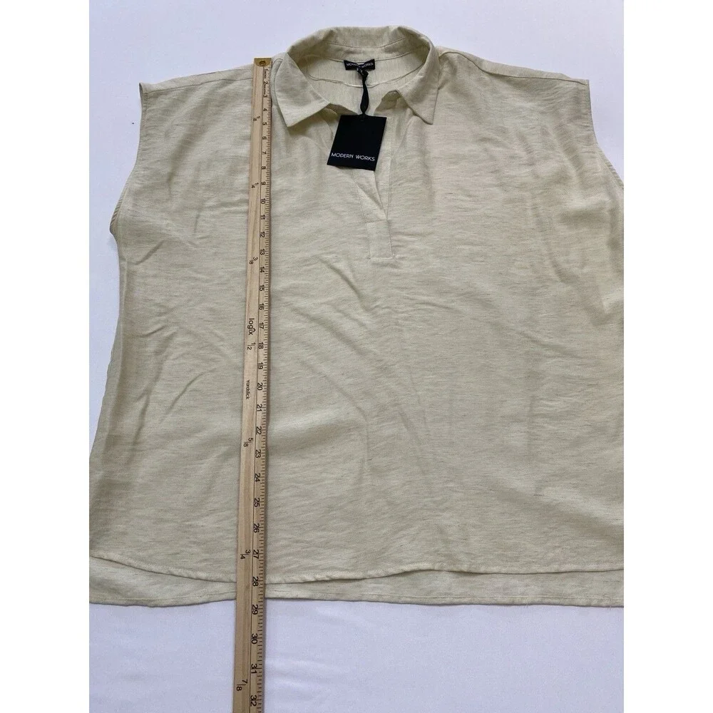 Modern Works 1X Yellow Linen Blend Split Neck Sleeveless Top NWT